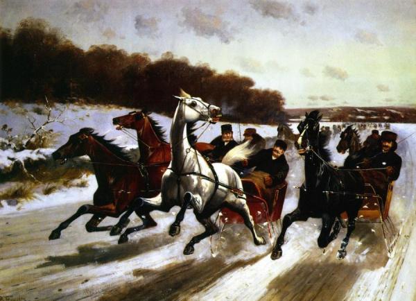 Horse-drawn Sleighs Racing by Nicholas Winfield Scott Leighton