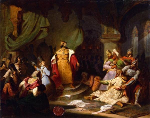 Ivan Iii Tears Up The Khan's Charter (study) by Nicolai Semenovich Shustov