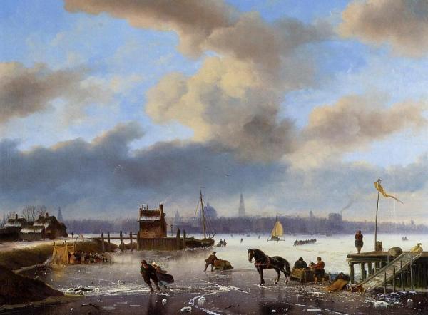 Figures Skating On The Ij, With Amsterdam Beyond by Nicolas Johannes Roosenoboom