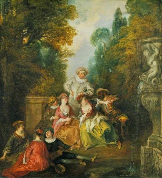 Italian Comedians By A Fountain by Nicolas Lancret