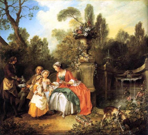 Lady And Gentleman With Two Girls And A Servant by Nicolas Lancret