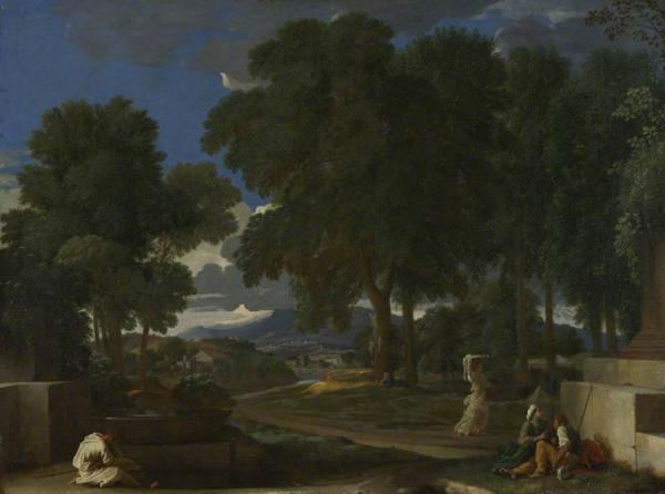Landscape With A Man Washing His Feet At A Fountain by Nicolas Poussin Oil Painting Reproductions