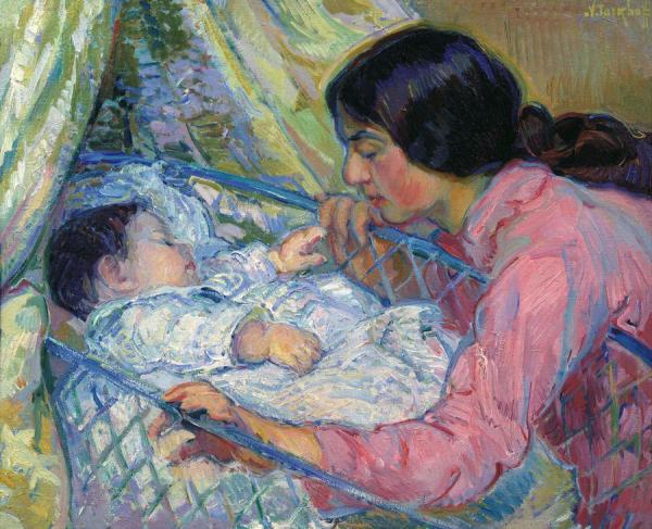 By The Cradle by Nicolas Tarkhoff Oil Painting Reproductions