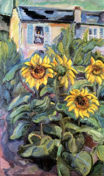 House With Sunflowers by Nicolas Tarkhoff Oil Painting Reproductions