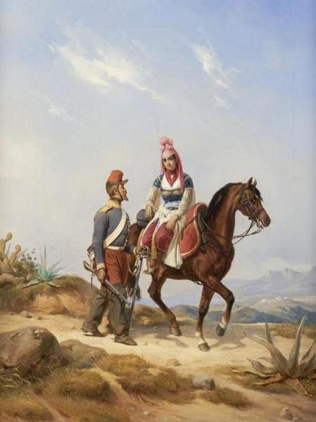 A Footsoldier And Maiden Riding Sidesaddle by Niels Simonsen