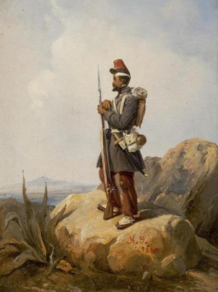 A French Soldier Standing Upon A Rock by Niels Simonsen