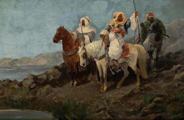 An Arab Hunting Party On Horseback by Niels Simonsen Oil Painting Reproductions