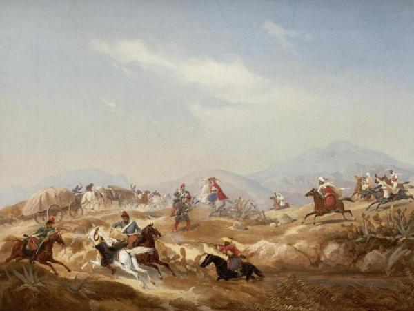 Arab Raiding Party Attacking A Convoy by Niels Simonsen
