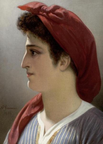 Portrait Of A Lady In A Red Scarf by Niels Simonsen