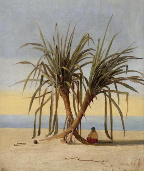 Seated Figure Between Two Palm Trees by Niels Simonsen