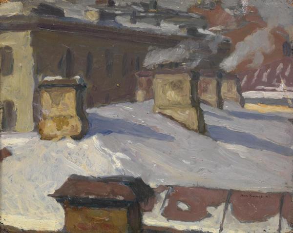 Roofs In Winter by Nikolai Krymov Oil Painting Reproductions