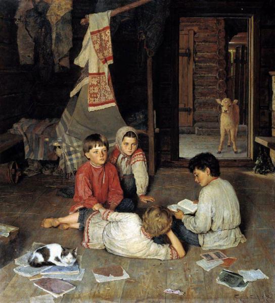 A New Fairy-tale by Nikolai Petrovich Bogdanov-belsky Oil Painting Reproductions