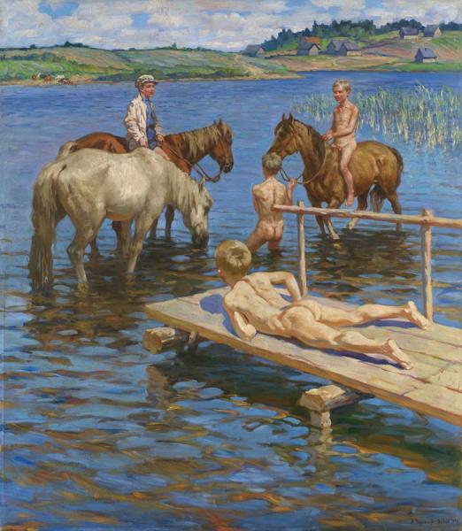 Bathing Horses by Nikolai Petrovich Bogdanov-belsky