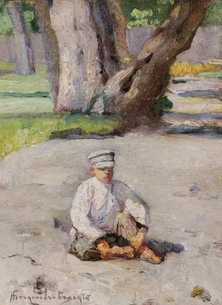 Boy Sitting In Front Of A Tree by Nikolai Petrovich Bogdanov-belsky