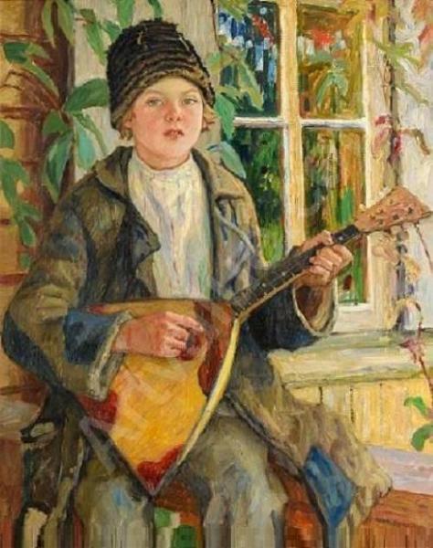 Boy With Balalaika by Nikolai Petrovich Bogdanov-belsky