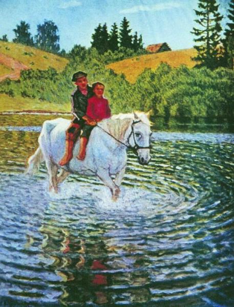 Children On A Horse by Nikolai Petrovich Bogdanov-belsky