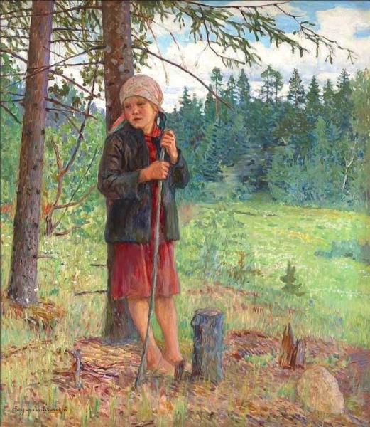 Girl In A Wood by Nikolai Petrovich Bogdanov-belsky