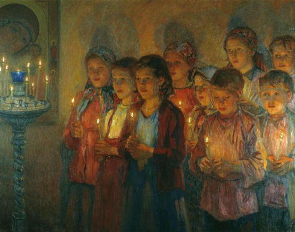 In The Church by Nikolai Petrovich Bogdanov-belsky
