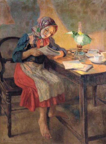 Reading By The Lamp by Nikolai Petrovich Bogdanov-belsky