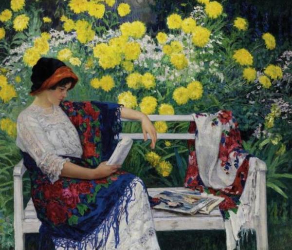 Reading In The Garden by Nikolai Petrovich Bogdanov-belsky