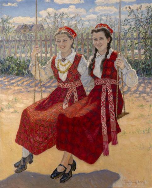Two Girls On A Swing by Nikolai Petrovich Bogdanov-belsky