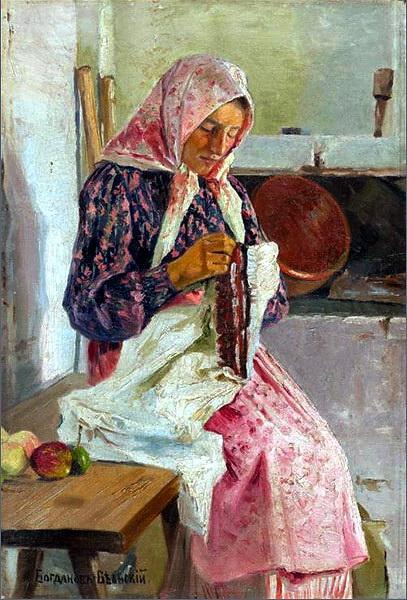 Woman Embroidering The Scarf by Nikolai Petrovich Bogdanov-belsky