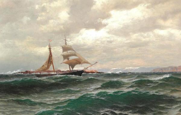 Nils Hansteen View Of A Sailing Boat Off The Norwegian Coast
