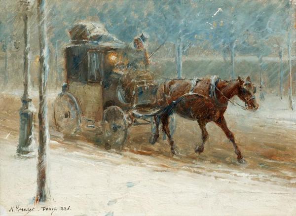 Boulevard Winter Scene With Horse-drawn Carriage by Nils Kreuger
