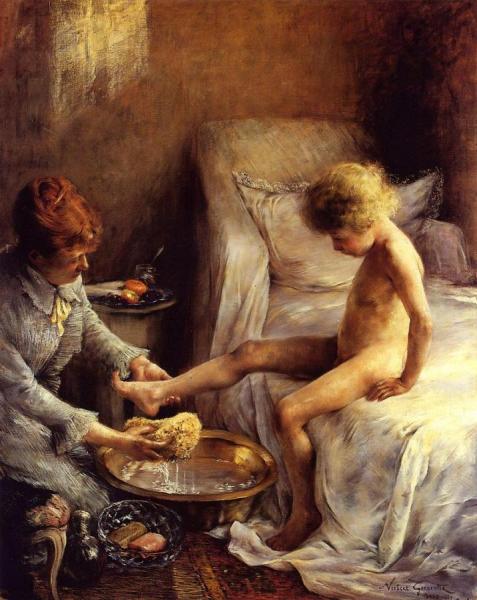 Reine Goeneutte Washing The Young Jean Guerard In The Artist's Studio by Norbert Goeneutte