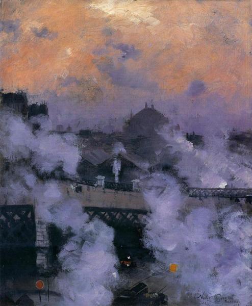 The Pont De L'europe At Night by Norbert Goeneutte