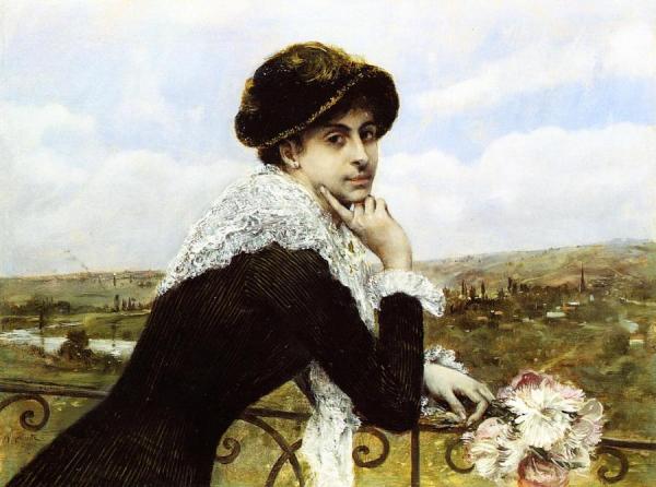 Woman On A Balcony by Norbert Goeneutte