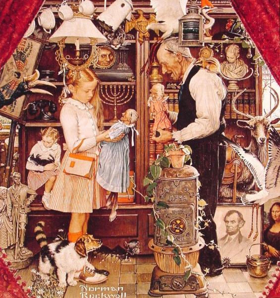 April Fool Girl With Shopkeeper by Norman Rockwell Oil Painting Reproductions