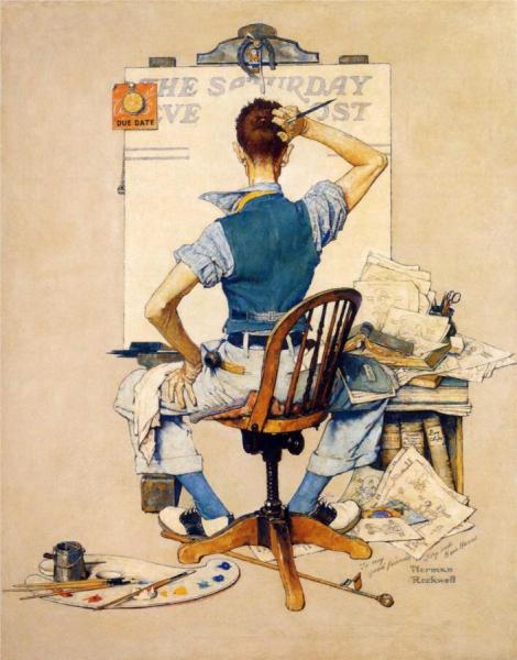 Artist Facing Blank Canvas by Norman Rockwell
