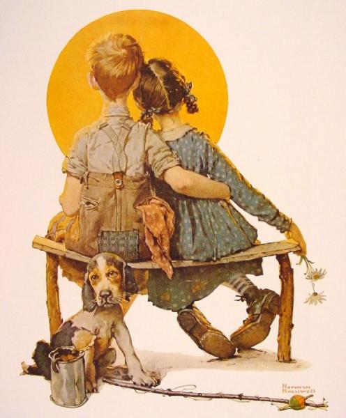 Boy And Girl Gazing At The Moon by Norman Rockwell