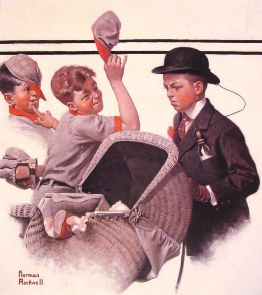 Boy With Baby Carriage by Norman Rockwell