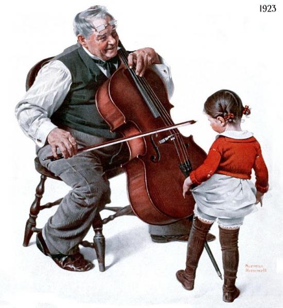 Norman Rockwell Cello-playing Old Man And A Little Girl