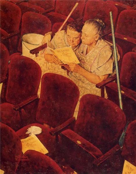 Charwomen In Theater by Norman Rockwell
