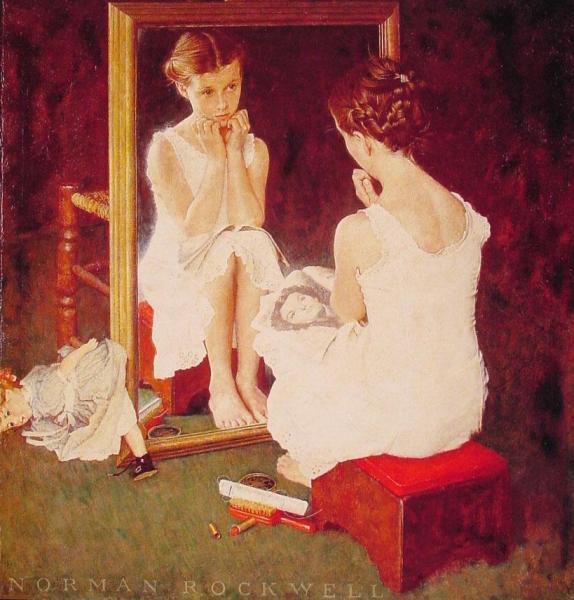 Girl At Mirror by Norman Rockwell Oil Painting Reproductions
