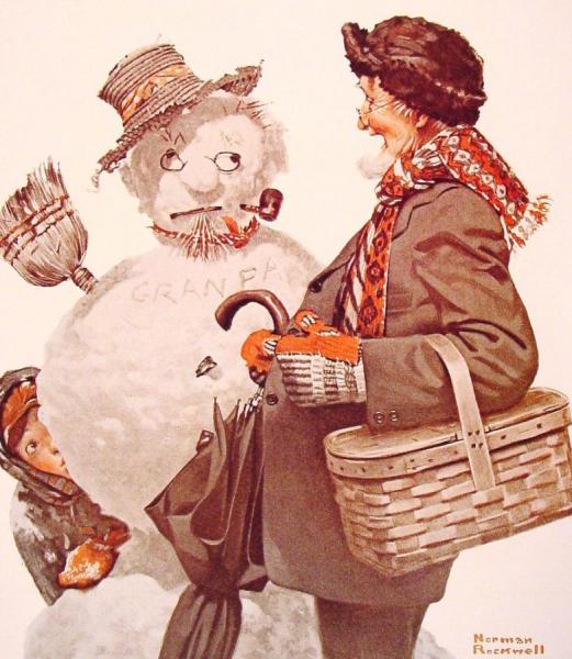 Grandfather And Snowman by Norman Rockwell