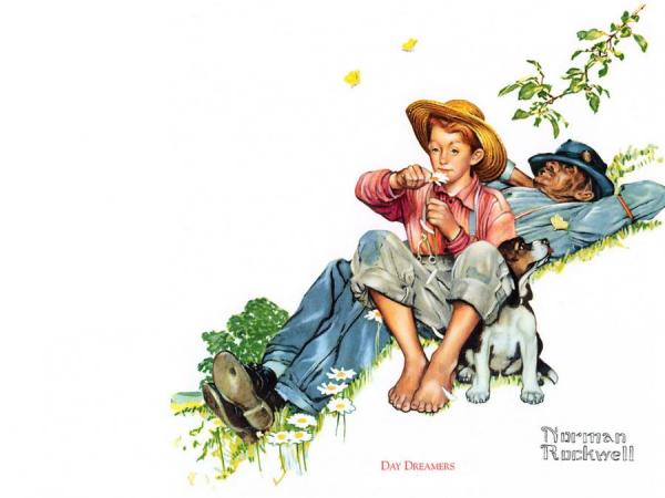 Grandpa And Me Picking Daisies by Norman Rockwell Oil Painting Reproductions