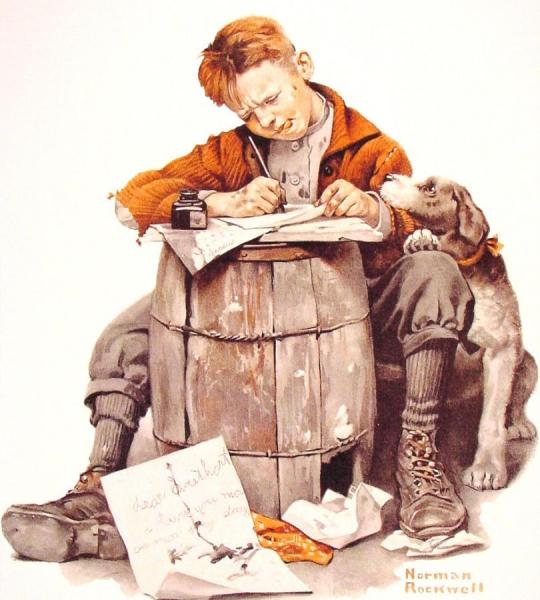 Little Boy Writing A Letter by Norman Rockwell