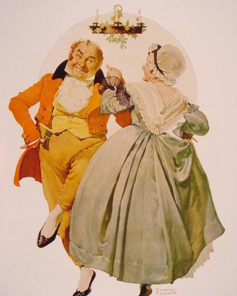 Merrie Christmas Couple Dancing Under The Mistletoe by Norman Rockwell