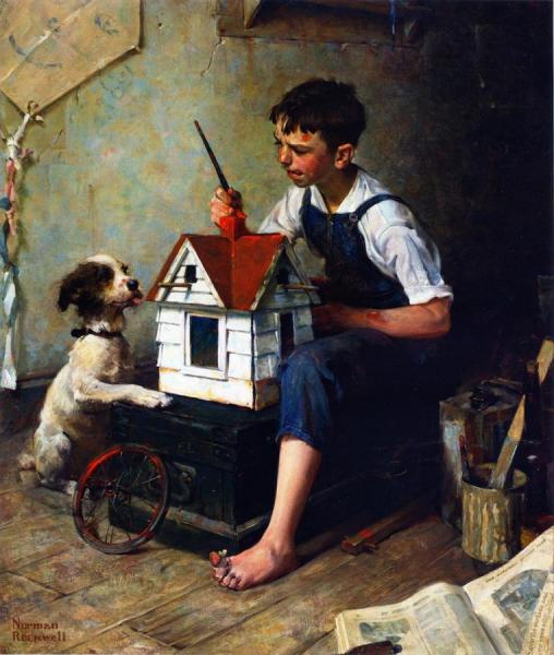Painting The Little House by Norman Rockwell