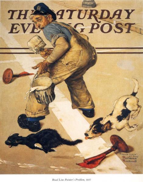 Road Line Painter's Problem by Norman Rockwell