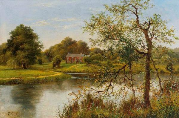 Autumnal River With Mansion by Octavius T. Clark