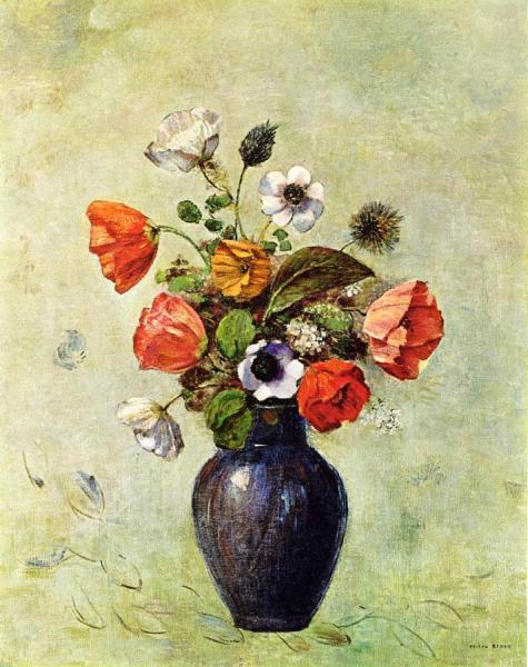 Anemones And Poppies In A Vase by Odilon Redon