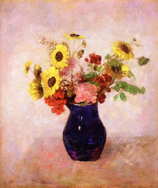 Bouquet In A Little Blue Vase by Odilon Redon