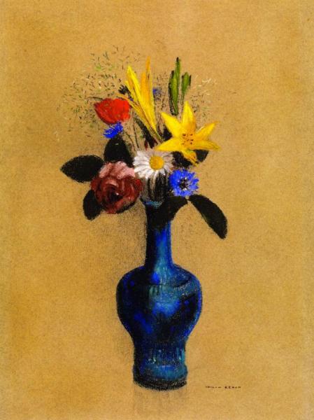 Odilon Redon Bouquet Of Flowers In A Blue Vase