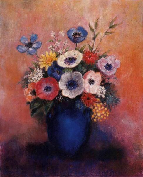 Odilon Redon Bouquet Of Flowers In A Blue Vase
