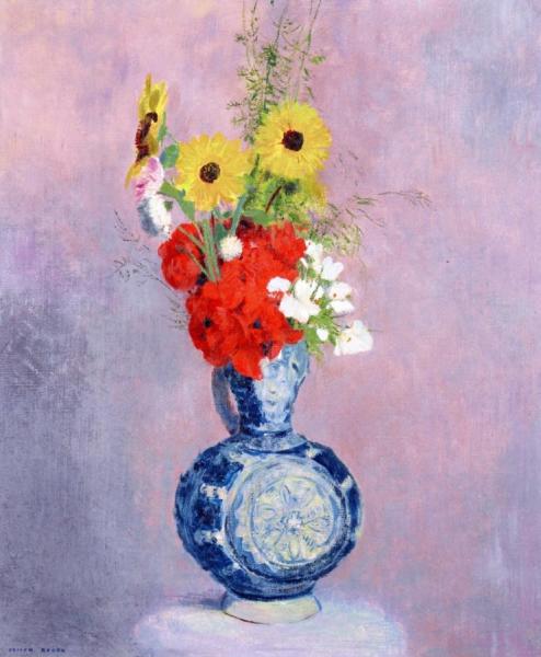 Bouquet Of Flowers In A Blue Vase by Odilon Redon